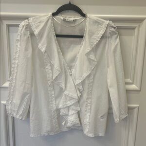 Zara White Ruffled Blouse